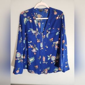EXPRESS - LG - FLORAL PRINT ON ROYAL BLUE - ZIPPER DETAIL